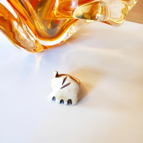 Hand Crafted Jewelry - Hand Carved Natural Bone Beige Brown Animal Elephant Etched Ring